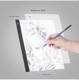 Resim A3 Led Işıklı Çizim Tableti Led Çizim Kopyalama Tableti Eskiz Anime Portre Grafik Çizim 3Mod Beyaz 