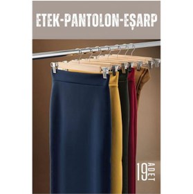 Resim Skygo ModaCar Etek Pantolon Eşarp Kıskaçlı Askı 19 Adet Ahşap 