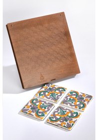 Resim Galata Floral Desen 4'lü Traverten Bardak Altlığı Çok Renkli 