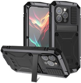 Resim R-just İphone 15 Pro Kickstand Telefon Kılıfı Pc+silikon+metal Temperli Cam 