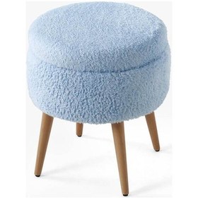 Resim Teddy Ahşap Ayaklı Sandıklı Yuvarlak Puf Makyaj Masası Pufu - Dekoratif Ayak Uzatma Pufu Bebek Mavisi 