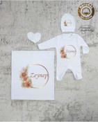 Resim yzc home size dair... K72 Bt Isme Özel Isimli Baskılı Bebek Battaniye Tulum Şapka Eldiven Set Hastane Çıkışı 