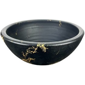 Resim Bitki Tasarımı Siyah Üzeri Gold Mermer Efektli Toprak Saksı 20 Cm 