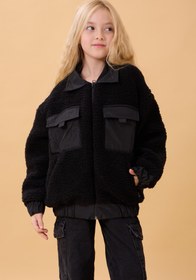 Resim Kız Çocuk Gömlek Yaka Cepli Peluş Kışlık Mont - Antrasit / 9-10 Yaş 