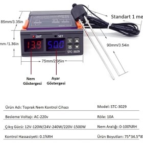 Resim Yate10 STC-3029 220V-10A Toprak Nem Kontrol Cihazı 