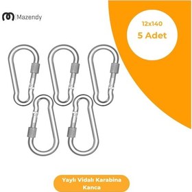 Resim Vidalı Yaylı Karabina Kanca - 12x140 Mm 5 Adet - Kamp, Güvenlik, Emniyet, Anahtarlık 