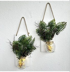 Resim Led Işıklı, Mastana Bitki Çiçekli Duvar Dekoru Beyaz İkili Set Beyaz 