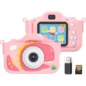 Resim Geeroyoo X13s Çocuklar İçin 1080p Çift Kameralı Dijital Fotoğraf Makinesi, 48mp, 2.0 Ips Ekran, Oyun Ve Müzik Özellikli, Pembe 