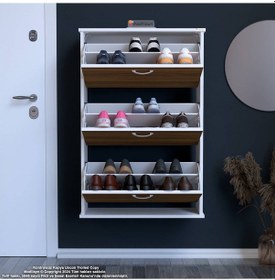 Resim Modilayn Varbi Asma Antre 72x115x256 Cm Lik 3 Düşer Kapak 6 Göz Bölmeli Ayakkabılık Beyaz Ceviz 