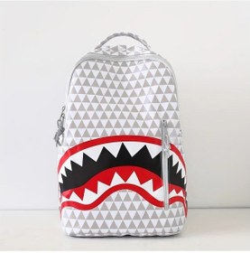 Resim Honeybeeshop Mor Köpekbalığı Baskılı Sırt Çantası Hafif Ayarlanabilir Askılar Büyük Kapasite Beyaz Gri Mor 