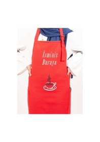Resim Mutfak Önlüğü Kişiye Ve İsme Özel Nakışlı Mutfak Önlüğü Fincan 02 Farklı Renkler Kırmızı 