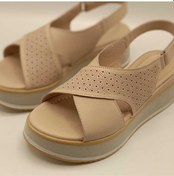 Resim Athena Pudra Deri Dolgu Topuk Sandalet Pudra 