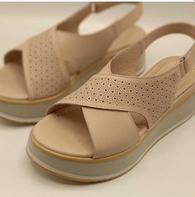 Resim Athena Pudra Deri Dolgu Topuk Sandalet Pudra 