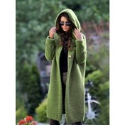 Resim Ön Düğme Kapanışı ile Şık Kadın Kapağı ile Kardigan - Rahat Uzun Kollu Açık Ön Kazak, Düz Renk Bej, Sonbahar/Buzul Katmanı için Mükemmel, Rahat Sonbahar Giyim | Kapüşonlu Kazak | Dokulu 