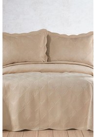 Resim Arzen Nakışlı Kadife Çift Kişilik Yatak Örtüsü 250x260 Bej Bej 