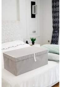 Resim Mega Plus Kutu Hurç, Yorgan Yastık Çarşaf Dolapiçi Düzenleyici Mukavva Destekli 70x40cm 3 Adet Gri Gri - Beyaz 