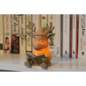 Resim Atsutech Kitap Okuyan Geyik Figürlü Gece Lambası | Okuma Lambası & Yılbaşı Dekorasyonu 