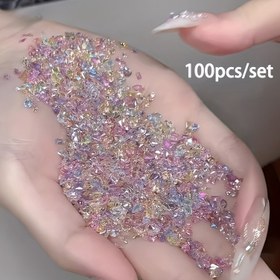 Resim 100 Yeni Tırnak Süsleme Aksesuarı Karışık Renkli Kaplama, Şeffaf Taban, Zirkonya Taşları ve Tırnak Sanatı için Çeşitli Kristal ve Çıplak Elmaslar. 