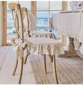 Resim İskandinav Stil Naturel Buldan Keten Fırfırlı Bağcıklı Sandalye M 