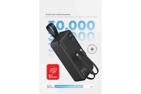 Resim KRİZANTEM Powerbank 30.000 mAh Yeni Nesil Kendinden Kablolu 22.5 W Ultra Hızlı ve Güçlü Pd Qc 3.0 
