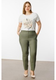 Resim Moda İlgi Kadın Büyük Beden Arka Beli Lastikli Pantolon 30023 Haki Haki 