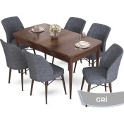 Resim Canisa Concept Aya Serisi 80 x 132 cm Açılabilir Barok Ahşap Desen Mutfak Masa Takımı 6 Sandalye 