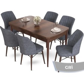 Resim Canisa Concept Aya Serisi 80 x 132 cm Açılabilir Barok Ahşap Desen Mutfak Masa Takımı 6 Sandalye 