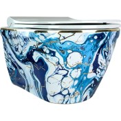 Resim Turkuaz Pure Ebru Mavı Altın Kanalsız Asma Klozet WH-131+SOFT Kapak 