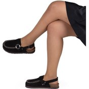 Resim Kadın Hakiki Süet Deri 4,5cm Topuklu Rahat Kalıp Günlük Sandalet Siyah 