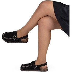 Resim Kadın Hakiki Süet Deri 4,5cm Topuklu Rahat Kalıp Günlük Sandalet Siyah 