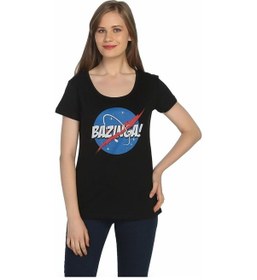 Resim Bant Giyim - Big Bang Theory Nasa Bazinga Siyah Kadın Tişört Siyah 