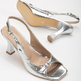 Resim Büyük Numara Kadeh Topuk Rugan Gümüş Kadın Topuklu Sandalet-2791-gümüş Gümüş 