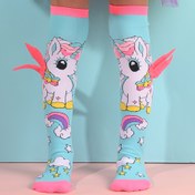 Resim Kızların Günlük Giyiminde ve Hediye Olarak Mükemmel Olarak Sevimli Mavi Unicorn Diz Üstü Çoraplar. 