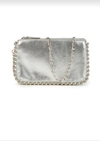 Resim shop Kadın Eskitme Görünümlü Zincir Askılı Boncuk Detaylı 3 Bölmeli Suni Deri Abiye-Günlük Clutch Çanta 