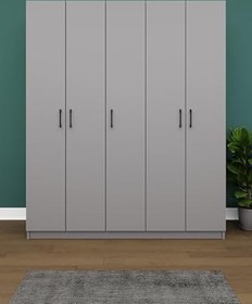 Resim ASRA TREND Kül Gri G-09 5 Kapaklı Gardırop 150x180 cm Çift Askılık Sistemli Raflı Elbise Dolabı Yatak Odası Kıyafet Dolabı%100 MDFLAM 