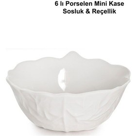 Resim 6'lı Porselen Mini Kase Seti Yaprak Model Çerezlik, Reçellik, Sosluk Beyaz 
