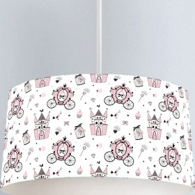 Resim instababyrooms Pembe Kale Balkabağı Arabası Desenli Çocuk Odası Dijital Baskılı Sarkıt Avize 