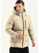 Resim İçi Astarlı Su Ve Rüzgar Geçirmez Cepli Kapüşonlu Erkek Mont Taş 