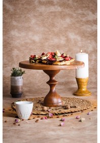 Resim Justwood Mummy 29 Cm Ahşap Ayaklı Yuvarlak Pasta Sunum Tabağı 
