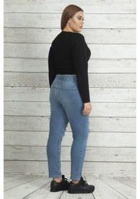 Resim Şans Kadın Mavi Yırtık Detaylı Kot Pantolon 65n23016-mavi Mavi 