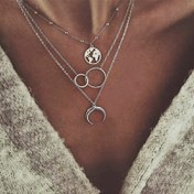 Resim Katmanlı Vintage Harita Kolye, Bohem Altın ve Gümüş Ay Katmanlı Ayarlanabilir Kolye Seti - Kadınlar için Günlük Kullanım & Festival Aksesuarları 