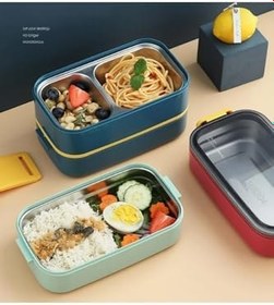 Resim Vagonlife Beslenme Kutusu İki Katlı - Paslanmaz Çelik - 1400ml (Kaşık ve Çatal) Lunch Box (Yeşil) 