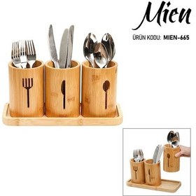 Resim Mien 3'lü Bambu Kaşıklık Seti Ahşap 