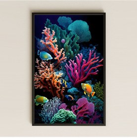 Resim Renkli Mercanlar Ve Tropik Balıklar Temalı Neon Pleksi Tablo 