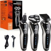 Resim MIGUAN 4D Döner Elektrikli Tıraş Makinesi 3'ü 1 Arada Favorit Düzeltici ve Burun Tüy Düzeltici, 600mAh Lityum Şarj Edilebilir Pil, USB Şarj, 3D Yüzen Başlıklar, Yakın Temiz Tıraş, İdeal Erkek Hediyesi 