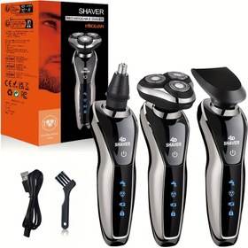 Resim MIGUAN 4D Döner Elektrikli Tıraş Makinesi 3'ü 1 Arada Favorit Düzeltici ve Burun Tüy Düzeltici, 600mAh Lityum Şarj Edilebilir Pil, USB Şarj, 3D Yüzen Başlıklar, Yakın Temiz Tıraş, İdeal Erkek Hediyesi 