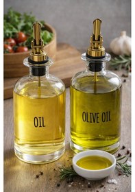 Resim Morponi 2'li Gold Başlıklı Şeffaf Cam Yağdanlık Seti 500 Ml+500 Ml Oliva Glass Beyaz 