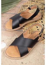 Resim Khayt Miya Hasır Anatomik Ortopedik Günlük Kadın Sandalet Siyah 