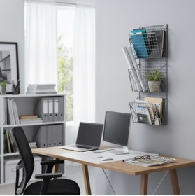 Resim GO DEKOR Metalik Gri Tel YENİ 3 Gözlü Dergilik/Kitaplık/Gazetelik 90X30 