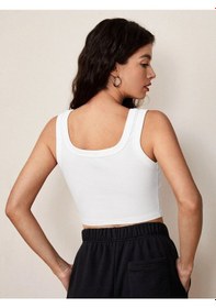 Resim Liona U Yaka Askılı Beyaz Renk Fitilli Crop Top Büstiyer Beyaz 